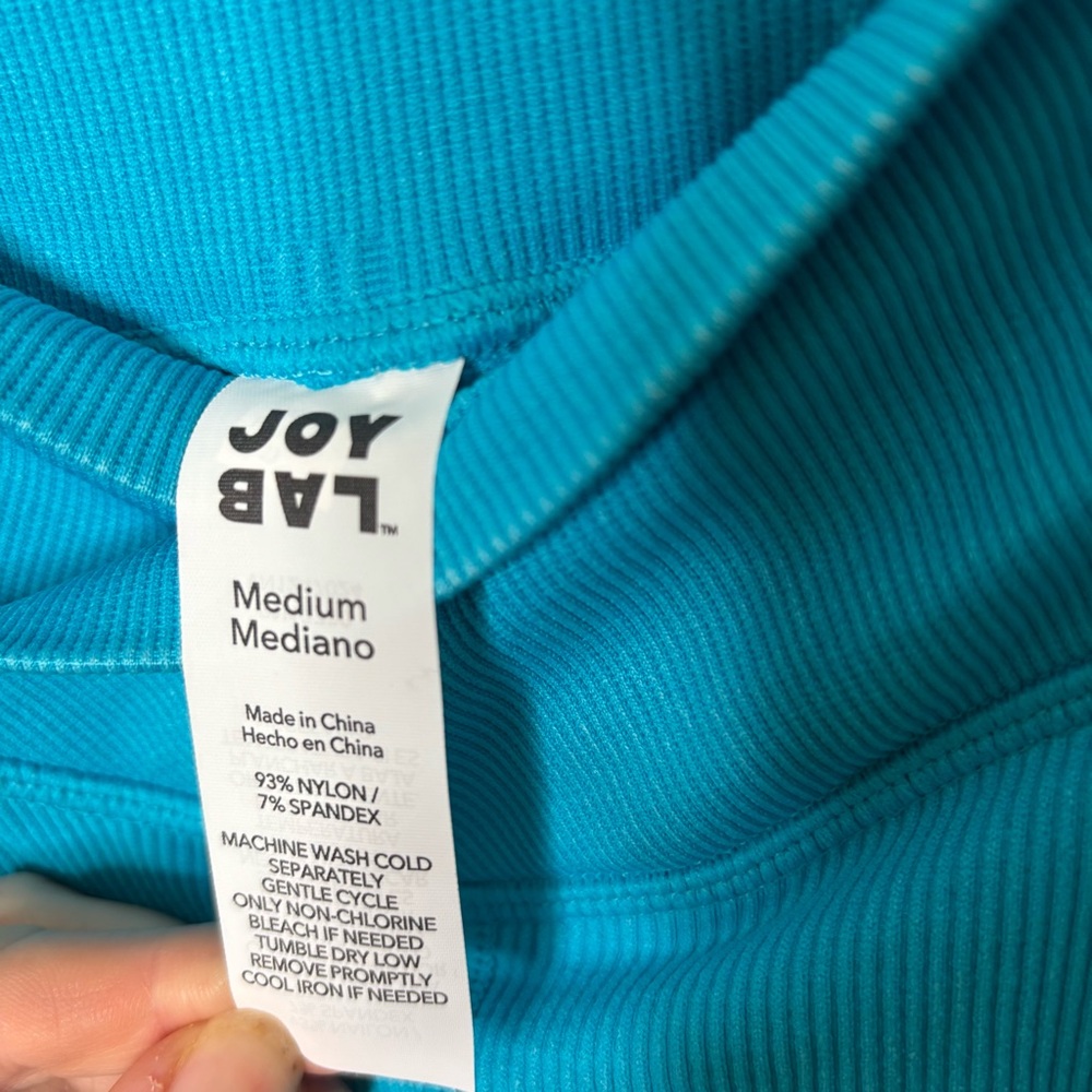 NWT Joylab Cross Waist High Rise Ribbed Biker Shorts Blue Wave Size Medium - Picture 4 of 5